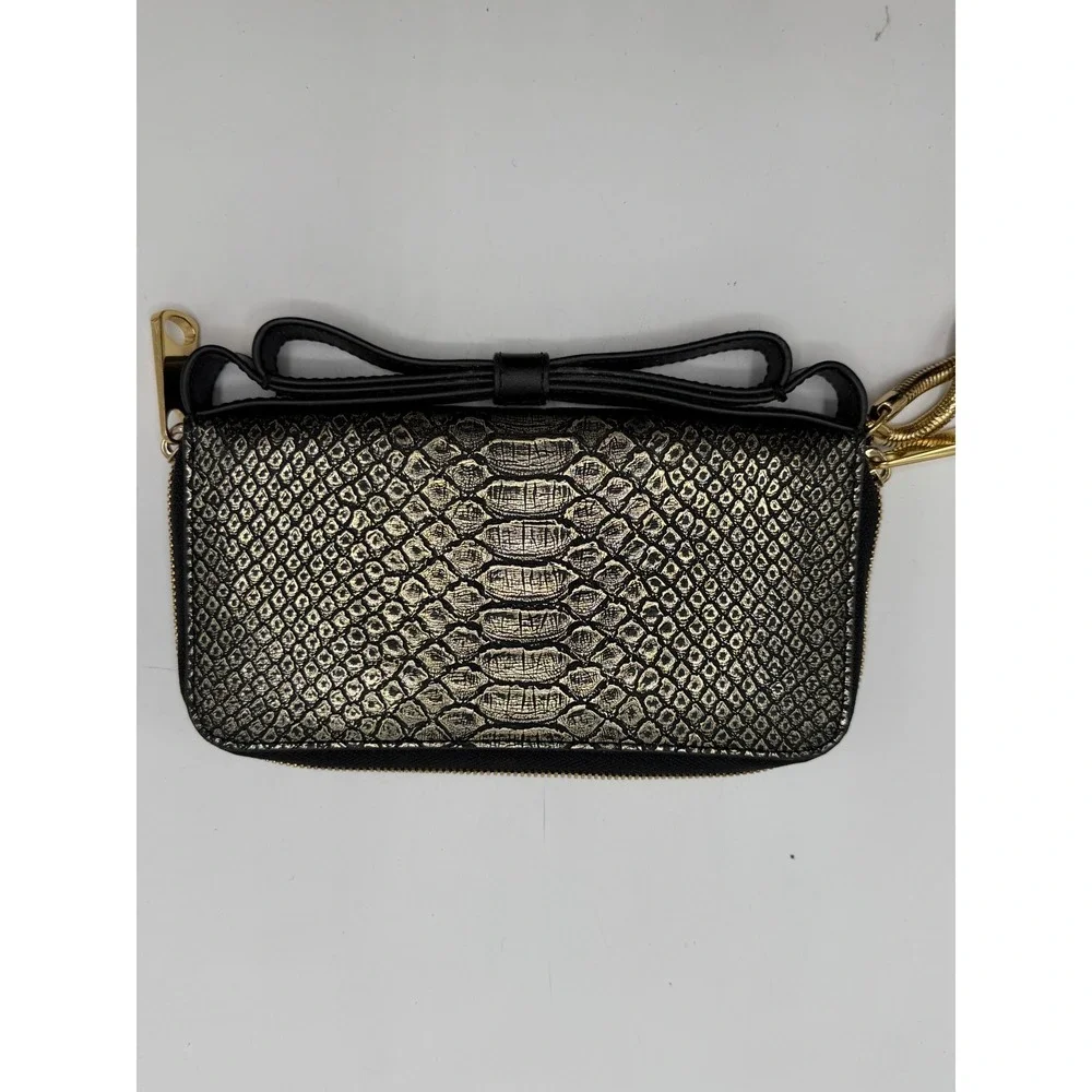 ZAC Zac Posen Metallic Snake Embossed Bow Zip Around Wristlet Wallet AS IS